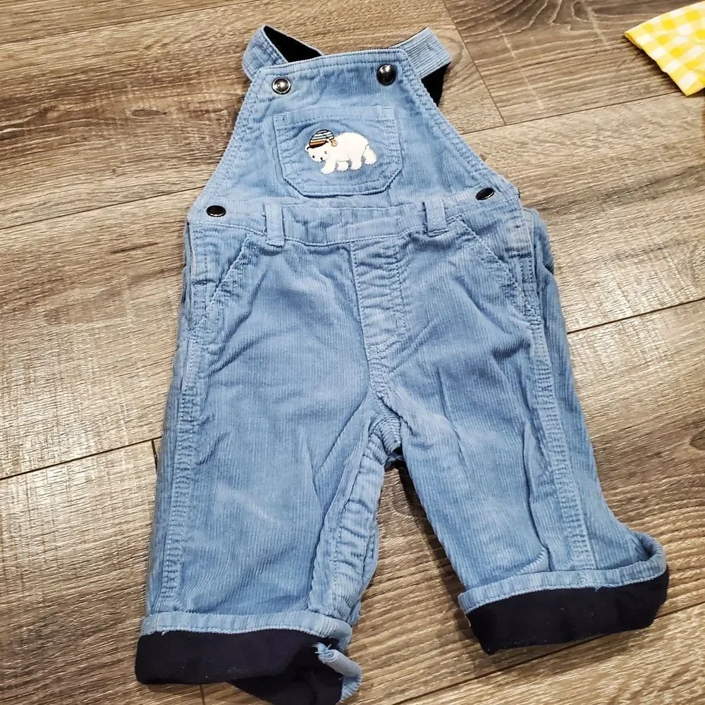 Baby Outfit Size 3-6 months Blue Overalls with Yellow Checkered Shirt 2 Pieces